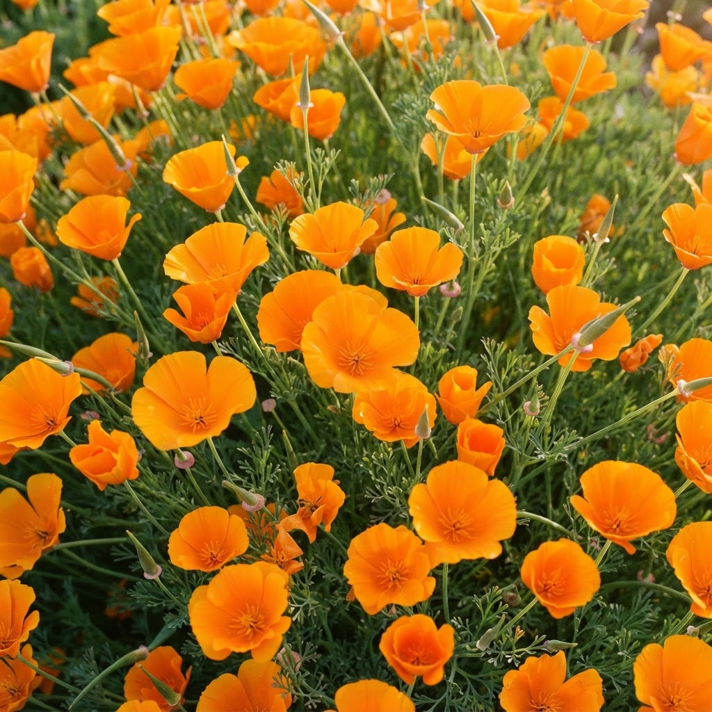 Soft orange California poppies in sunlight